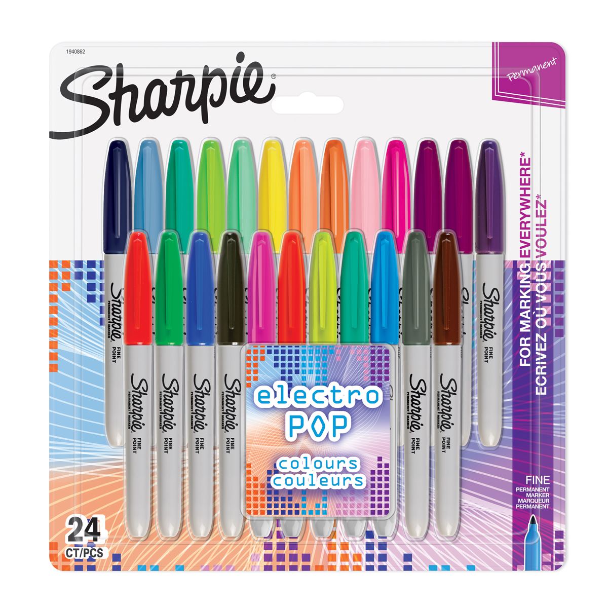 Sharpie Permanent Markers Electro Pop Assorted Colours - Pack of 24