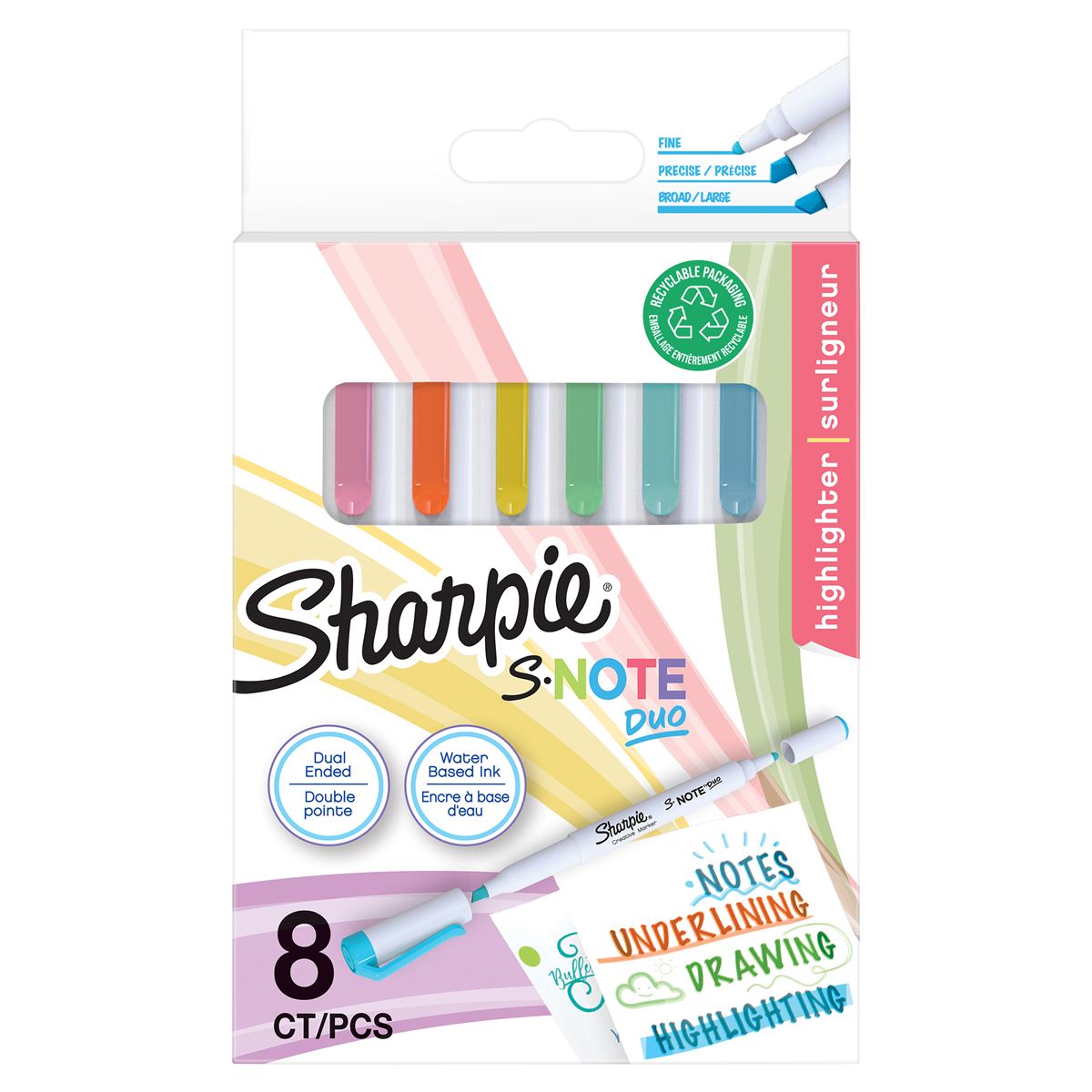 Sharpie S-Note Duo Pastel Highlighters - Pack of 8