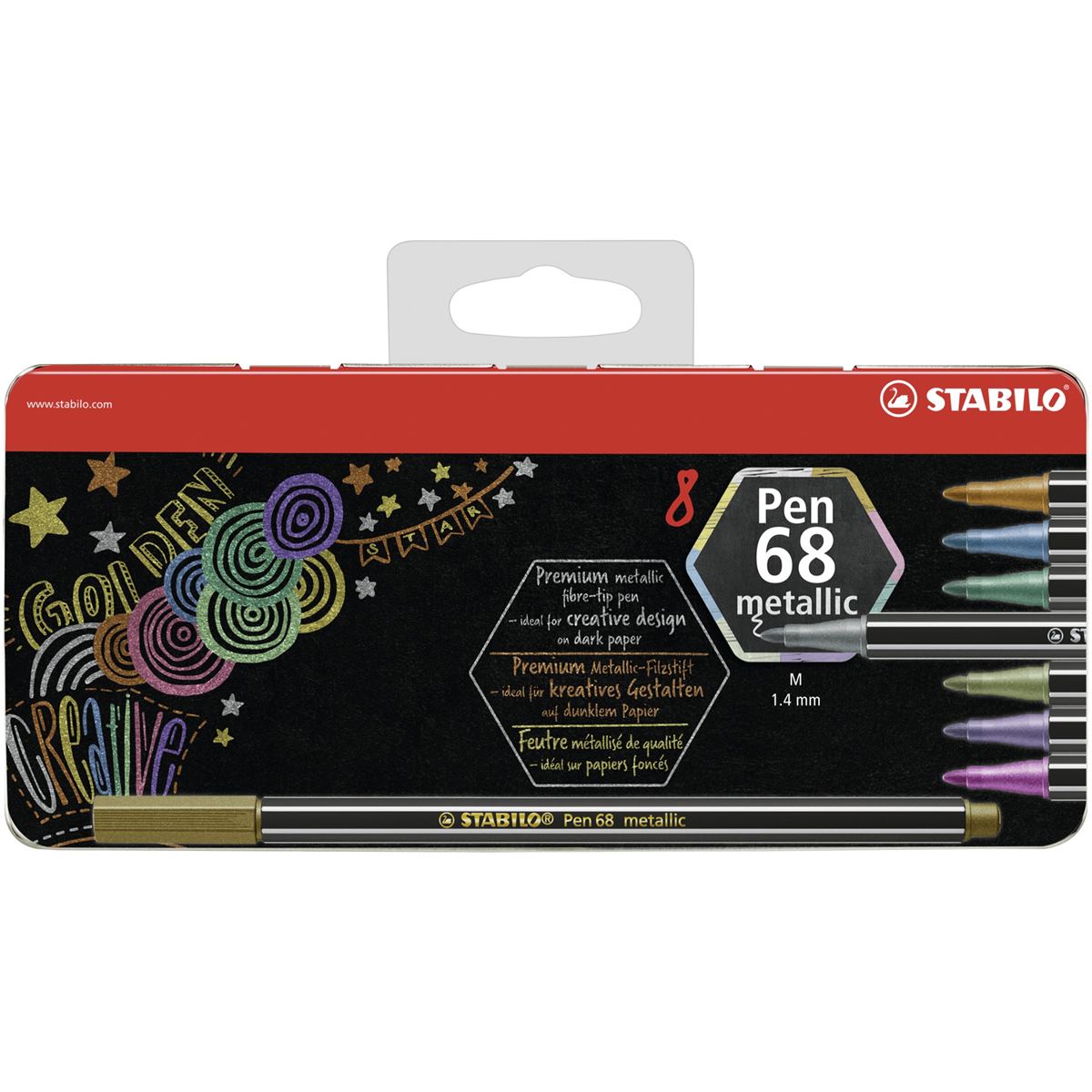 STABILO Pen 68 Premium Metallic Felt Tip Pens Tin of