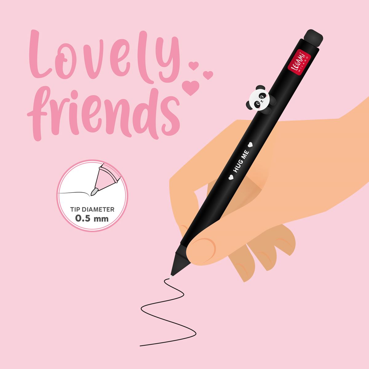 Legami Lovely Friends Black Gel Pen - Panda