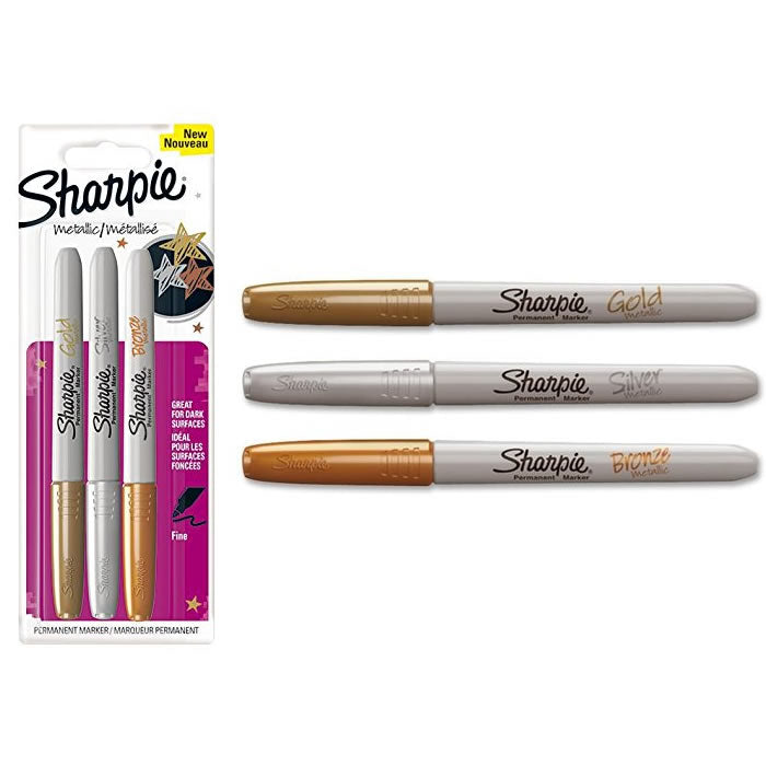 Sharpie Metallic Permanent Marker Pens Gold/Silver/Bronze - Fine