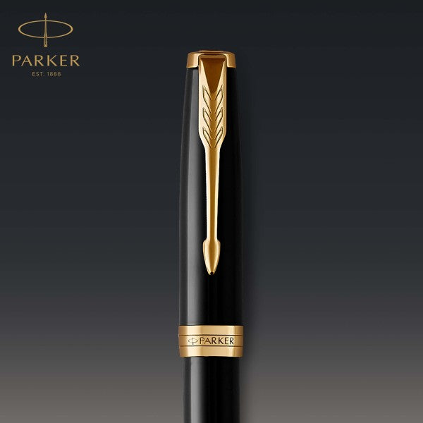 Parker Sonnet Laque Black Gold Trim Fountain & Rollerball Pen Set