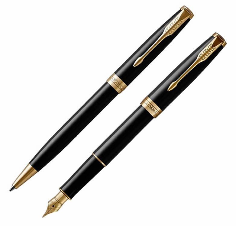 Parker Laque Black Gold Trim Fountain & Ballpoint Pen Set