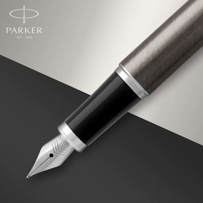 Parker IM Dark Espresso Chrome Trim Rollerball & Fountain Pen Set