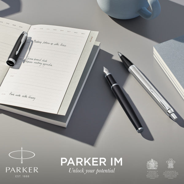 Parker IM Dark Espresso Chrome Trim Rollerball & Fountain Pen Set