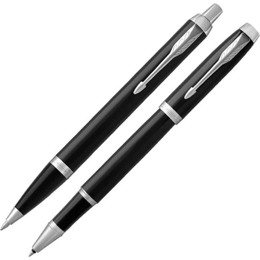 Parker IM Black Chrome Trim Ballpoint & Rollerball Pen Set Executive
