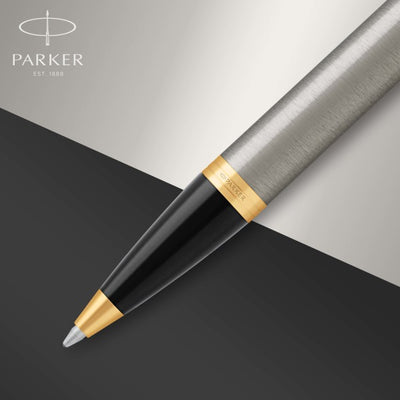 Parker IM Brushed Metal Gold Trim Ballpoint & Fountain Pen Set