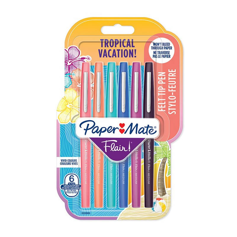 Paper Mate Flair Lilac Felt Tip Pens Medium Point Guard Tip, Pack of 6