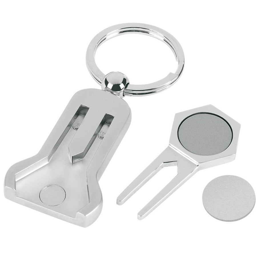 Nickel Plated Golf Keyring & Pitch Repairer