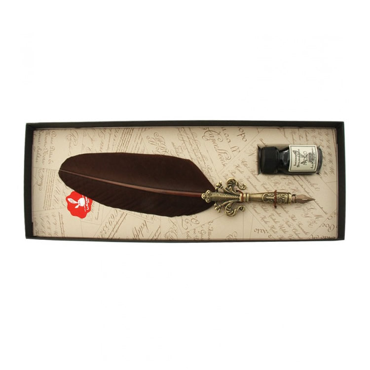 Fleur D'Lys Brown Feather Quill and Ink Set