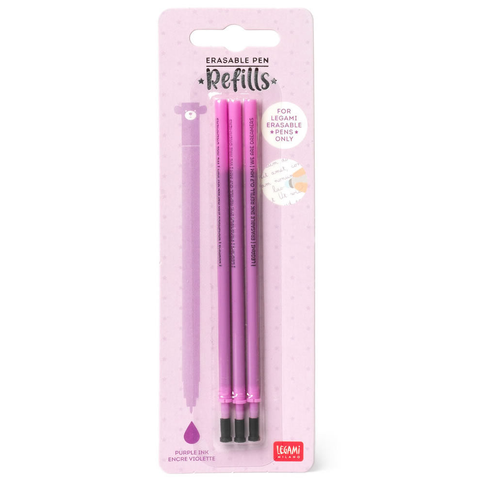 Legami Refill for Erasable Gel Pen, Set of 3 Refills, 13 cm Height, Pink  Thermosensitive Ink, 0.7 mm Tip