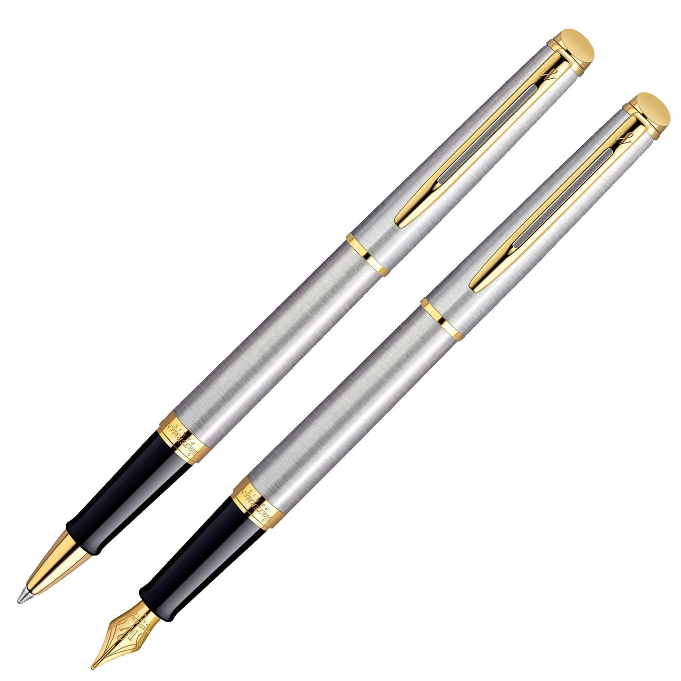 Waterman Hemisphere Stainless Steel Gold Trim Rollerball & Fountain Pen