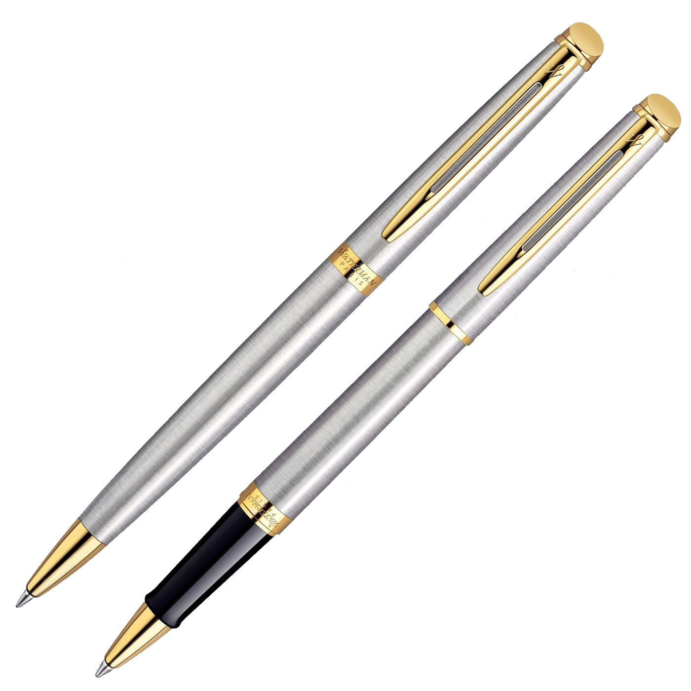 Waterman Hemisphere Stainless Steel Gold Trim Ballpoint & Rollerball