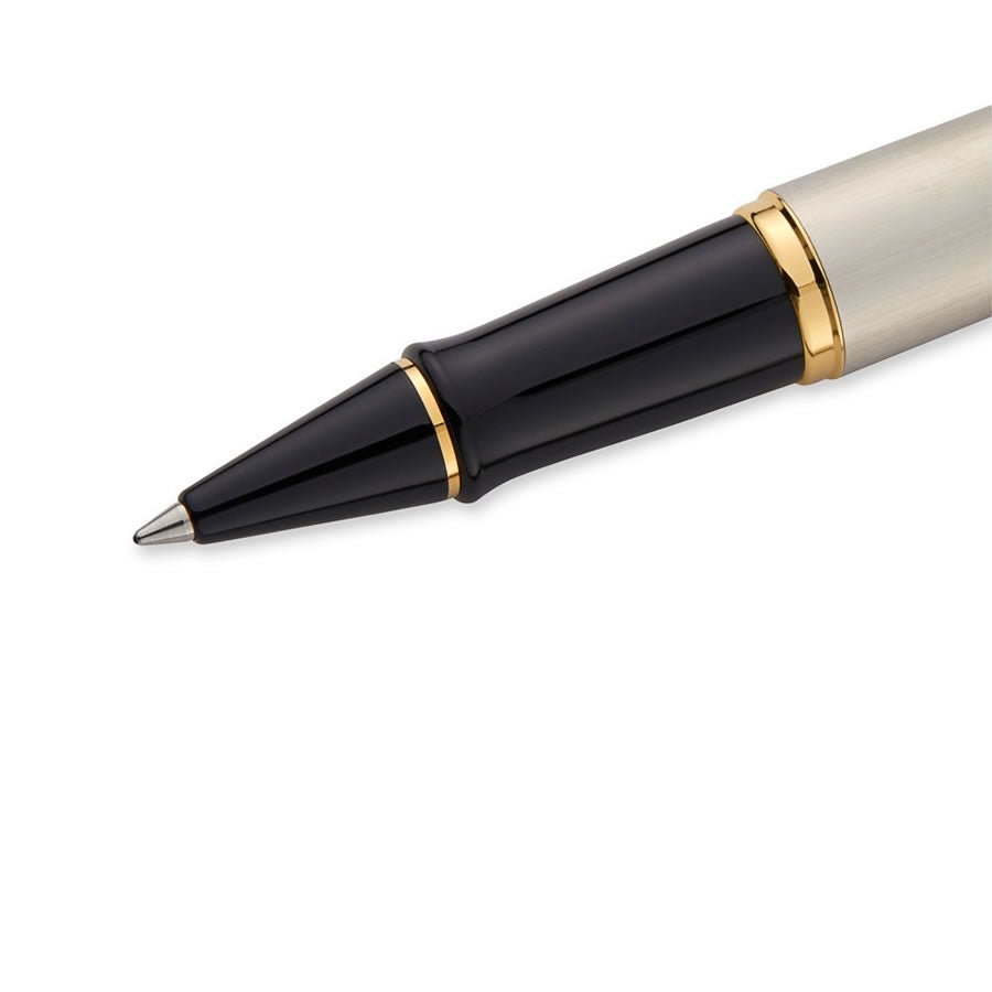 Waterman Expert Stainless Steel Gold Trim Rollerball Pen