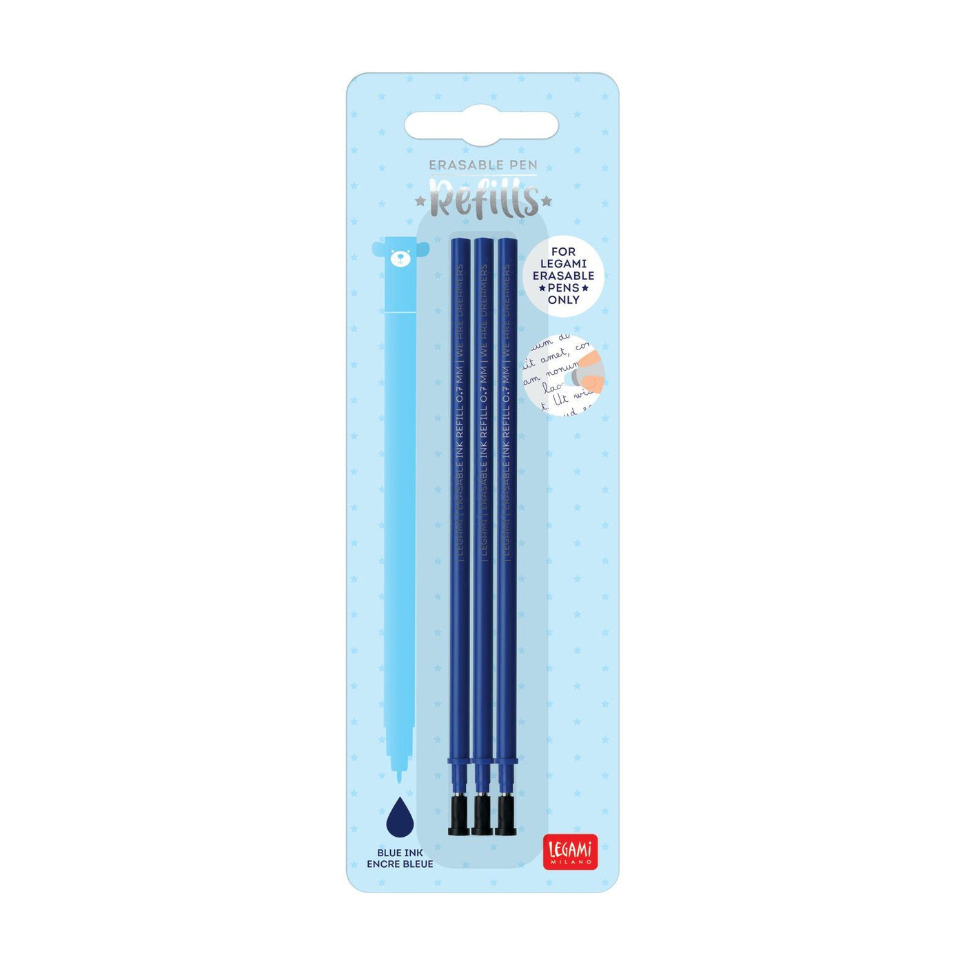 Legami Blue Erasable Gel Pen Refills - 3 Pack
