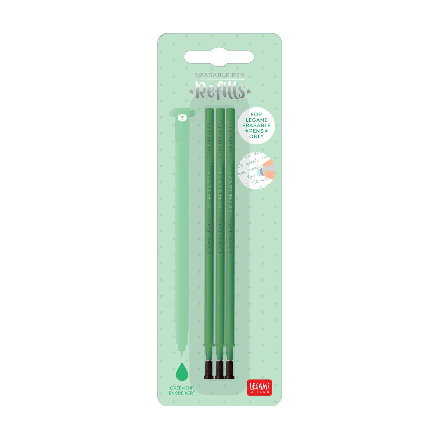 Legami Green Erasable Gel Pen Refills - 3 Pack