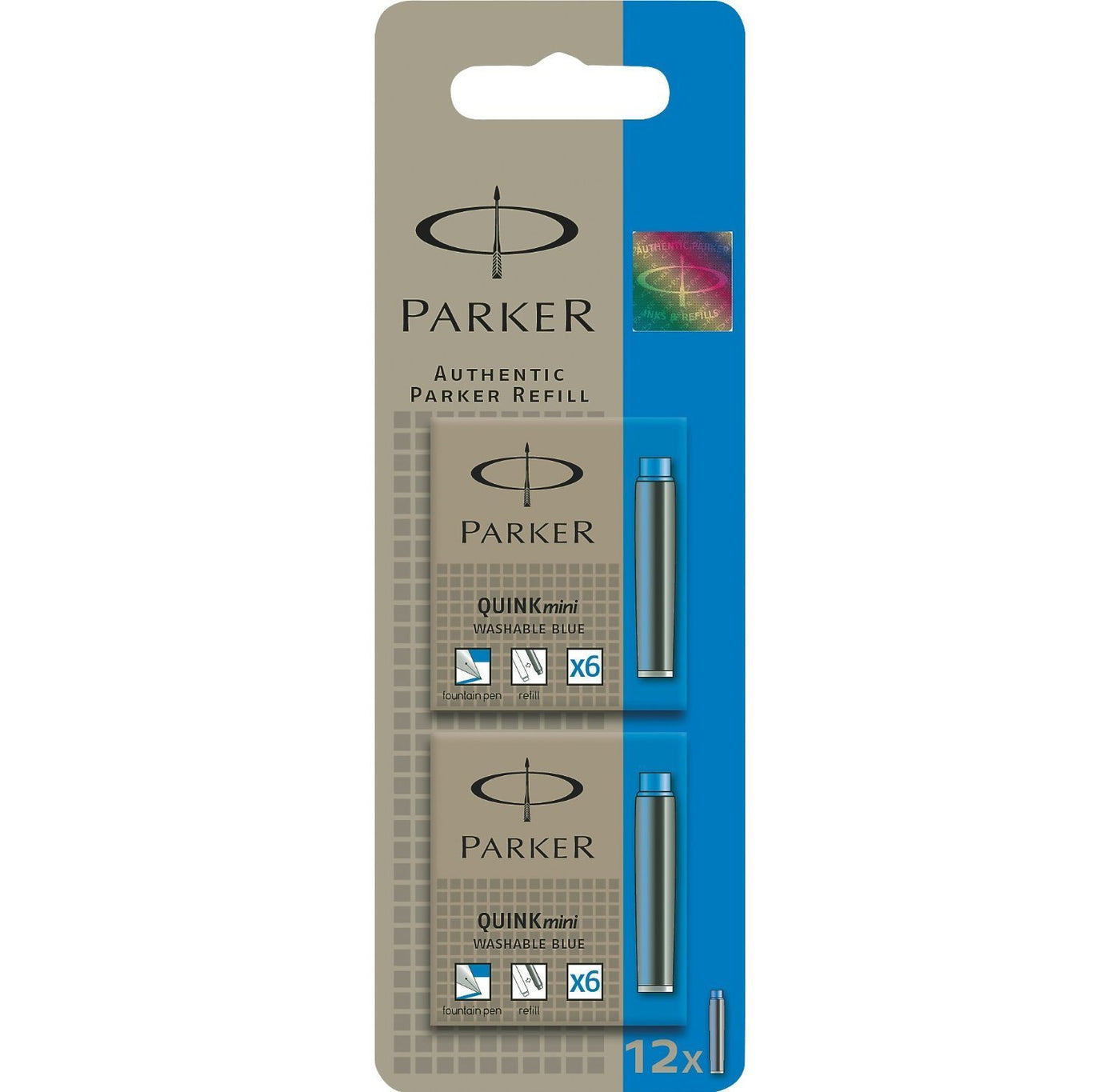 Pack of 12 Parker Quink Ink Mini Cartridges - Blue