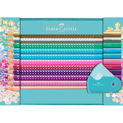 Faber-Castell Turquoise Sparkle Colour Pencil Tin -  20 Pencils with 1 Mini Sharpener