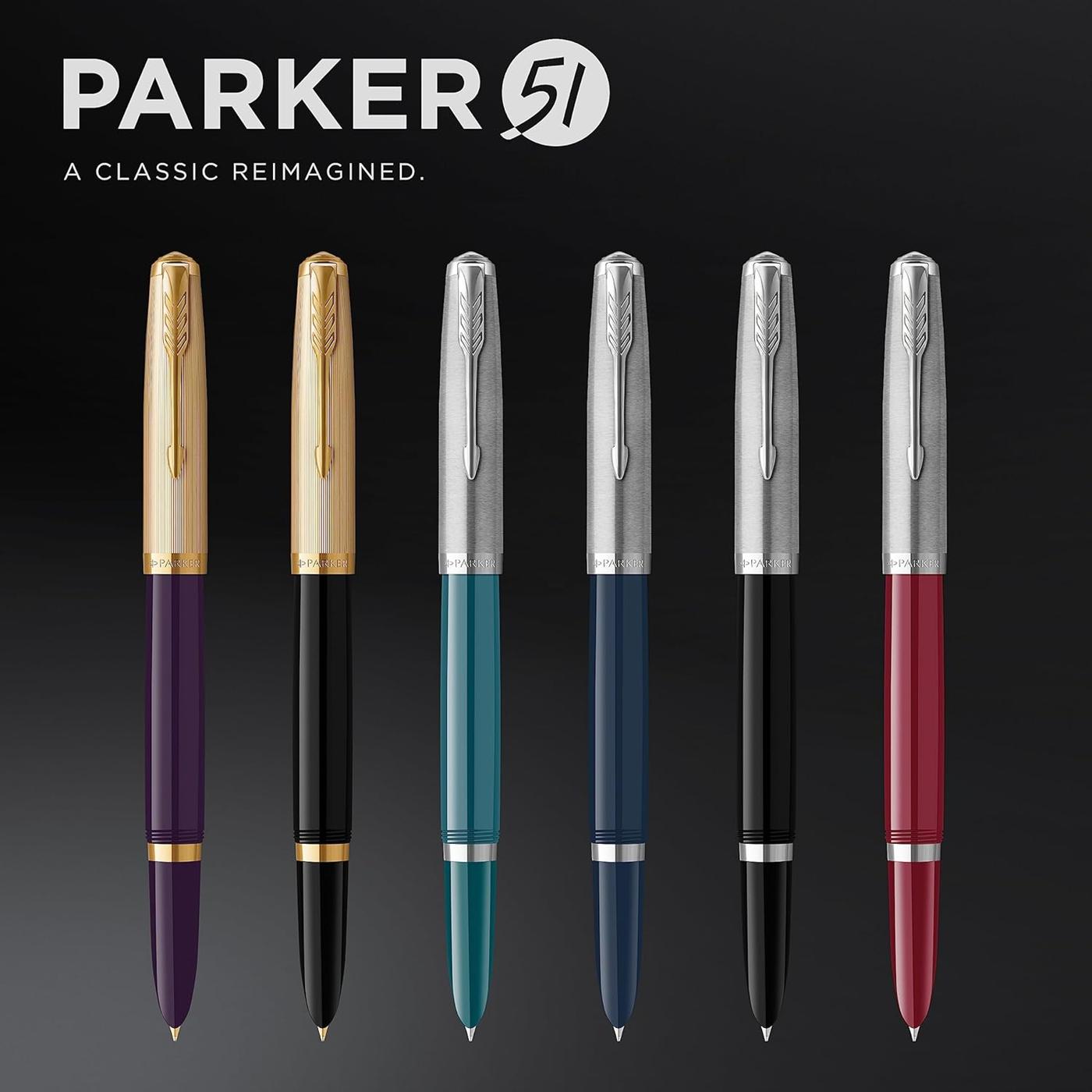 Parker 51 Deluxe Plum with Gold Trim - 18k Gold Nib Fountain Pen