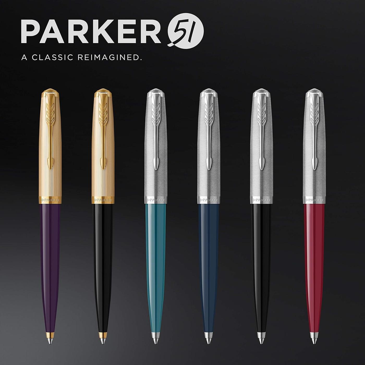 Parker 51 Deluxe Black with Gold Trim - 18k Gold Point Ballpoint Pen