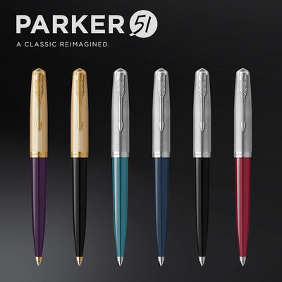 Parker 51 Deluxe Black with Gold Trim - 18k Gold Point Ballpoint Pen