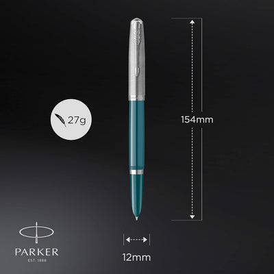 Parker 51 Teal Blue with Chrome Trim Fountain Pen