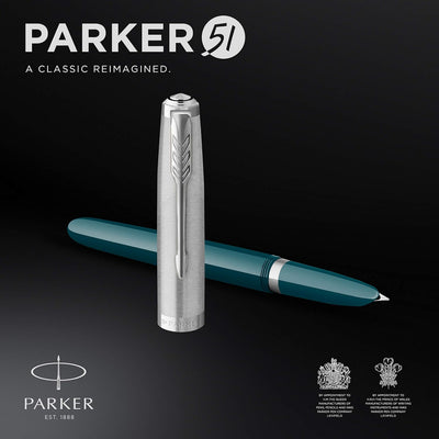 Parker 51 Teal Blue with Chrome Trim Fountain Pen