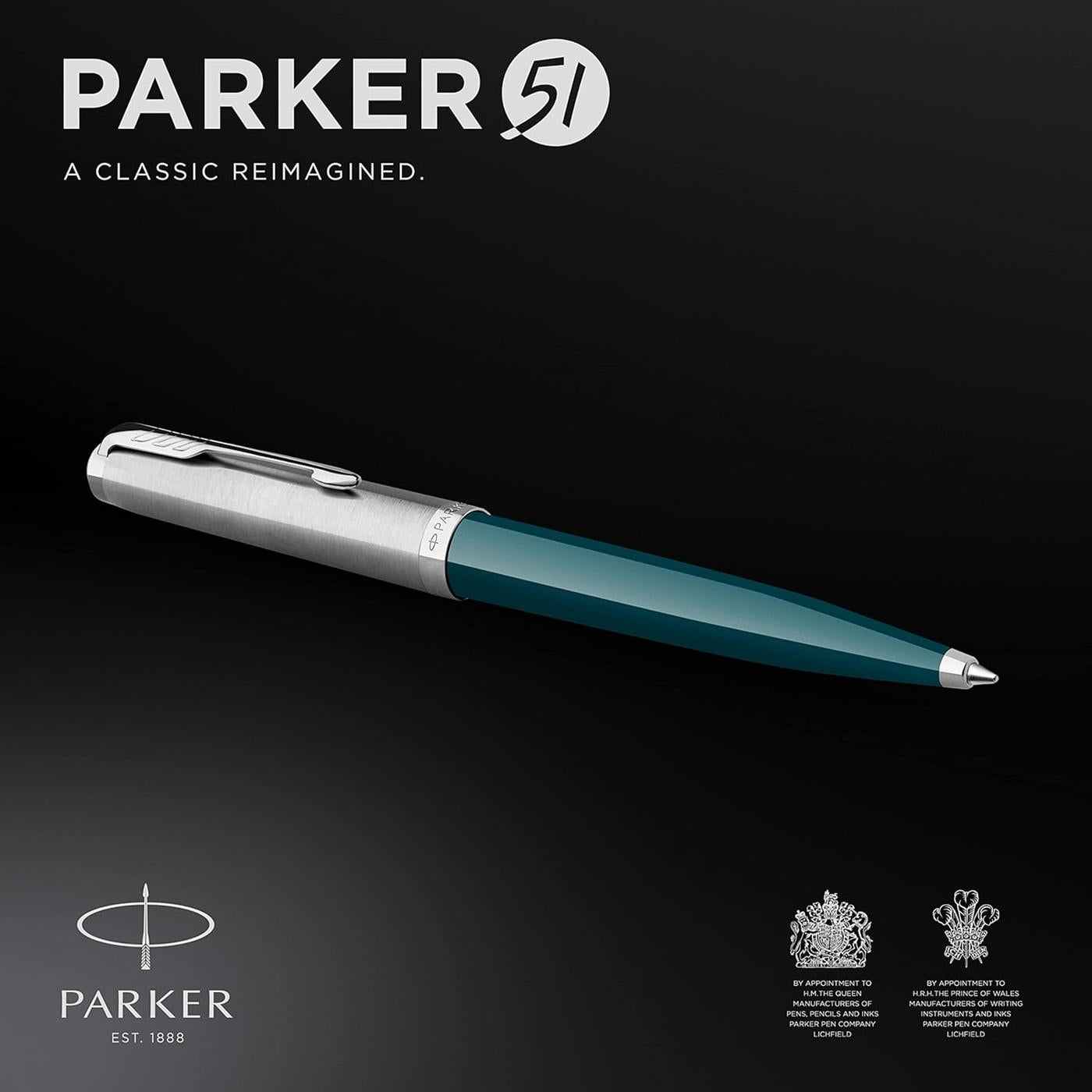 Parker 51 Teal Blue with Chrome Trim Ballpoint Pen