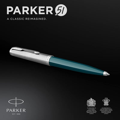 Parker 51 Teal Blue with Chrome Trim Ballpoint Pen