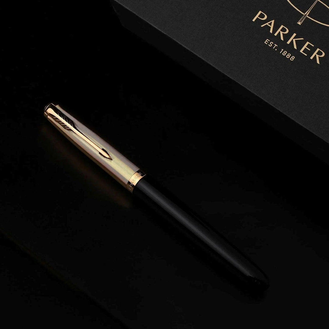 Parker 51 Deluxe Black with Gold Trim - 18k Gold Nib Fountain Pen