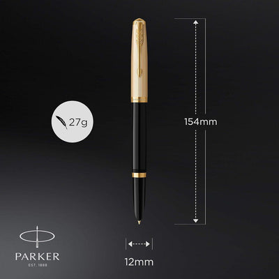 Parker 51 Deluxe Black with Gold Trim - 18k Gold Nib Fountain Pen