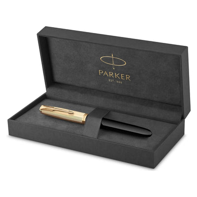 Parker 51 Deluxe Black with Gold Trim - 18k Gold Nib Fountain Pen