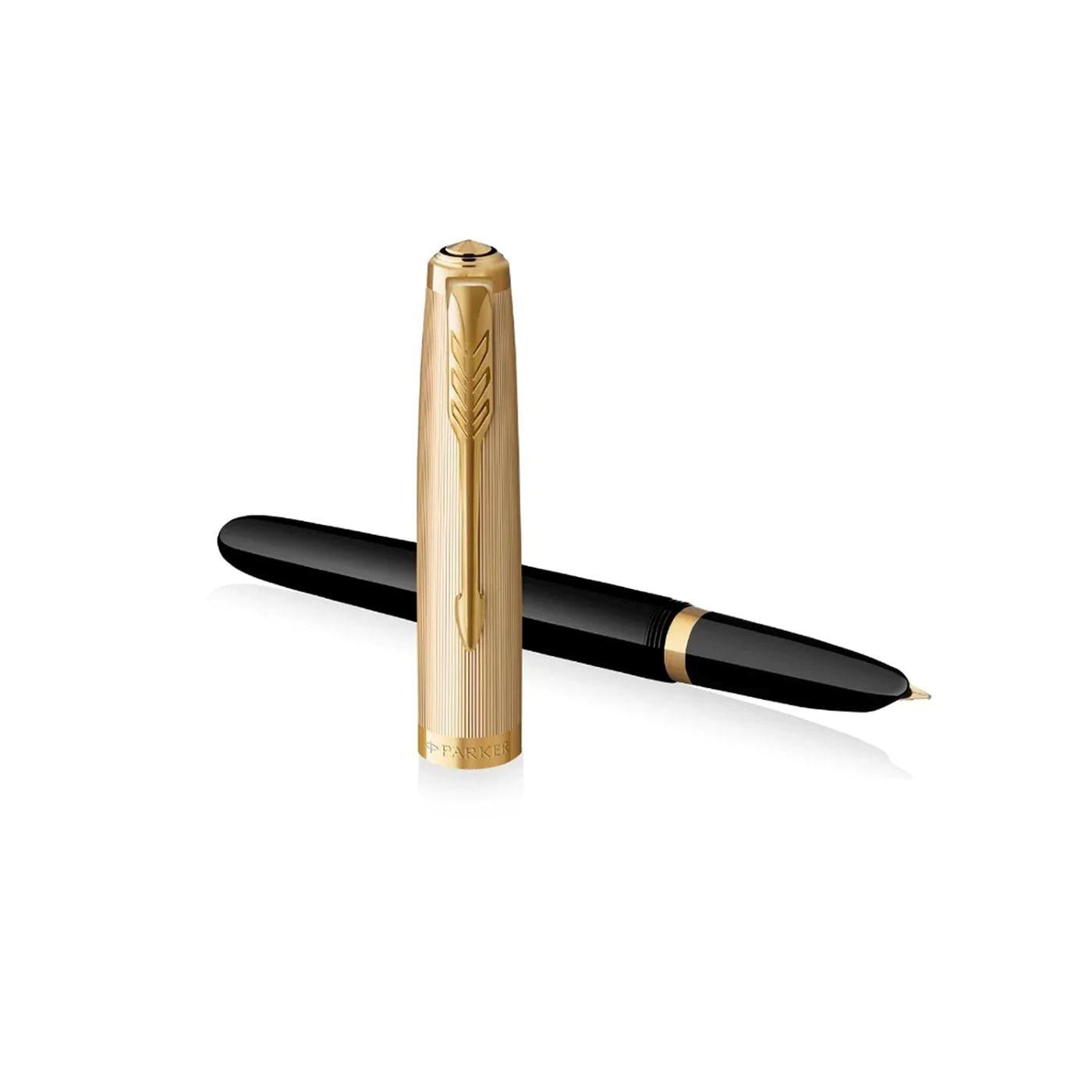 Parker 51 Deluxe Black with Gold Trim - 18k Gold Nib Fountain Pen