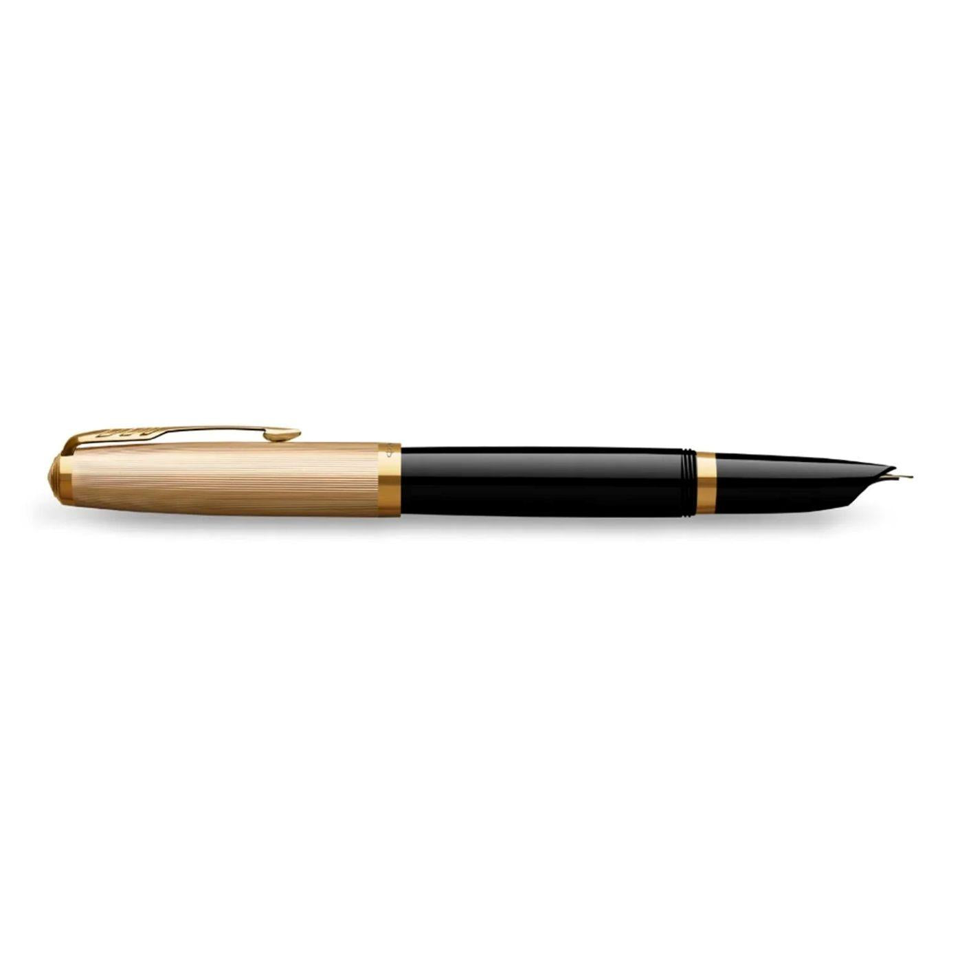 Parker 51 Deluxe Black with Gold Trim - 18k Gold Nib Fountain Pen