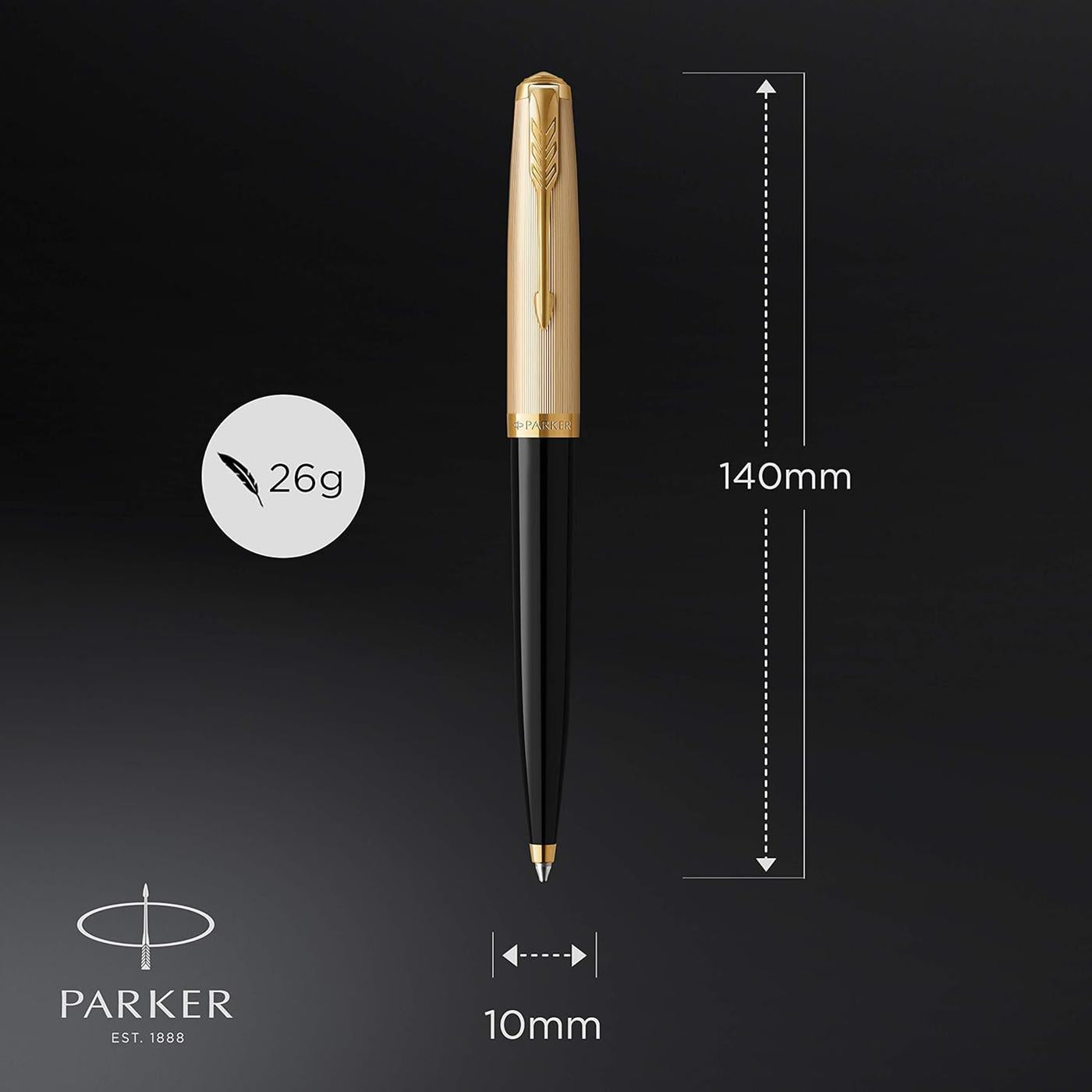 Parker 51 Deluxe Black with Gold Trim - 18k Gold Point Ballpoint Pen