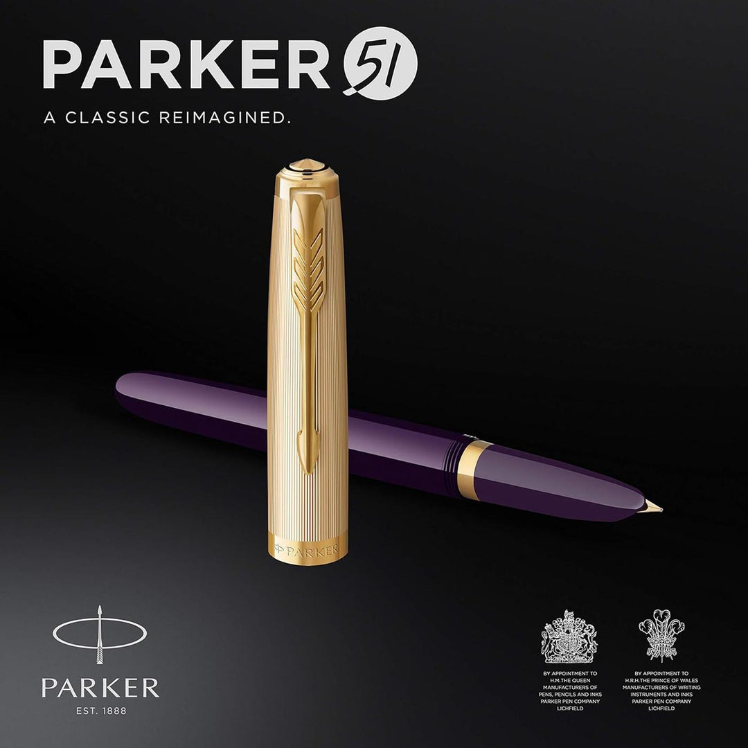 Parker 51 Deluxe Plum with Gold Trim - 18k Gold Nib Fountain Pen