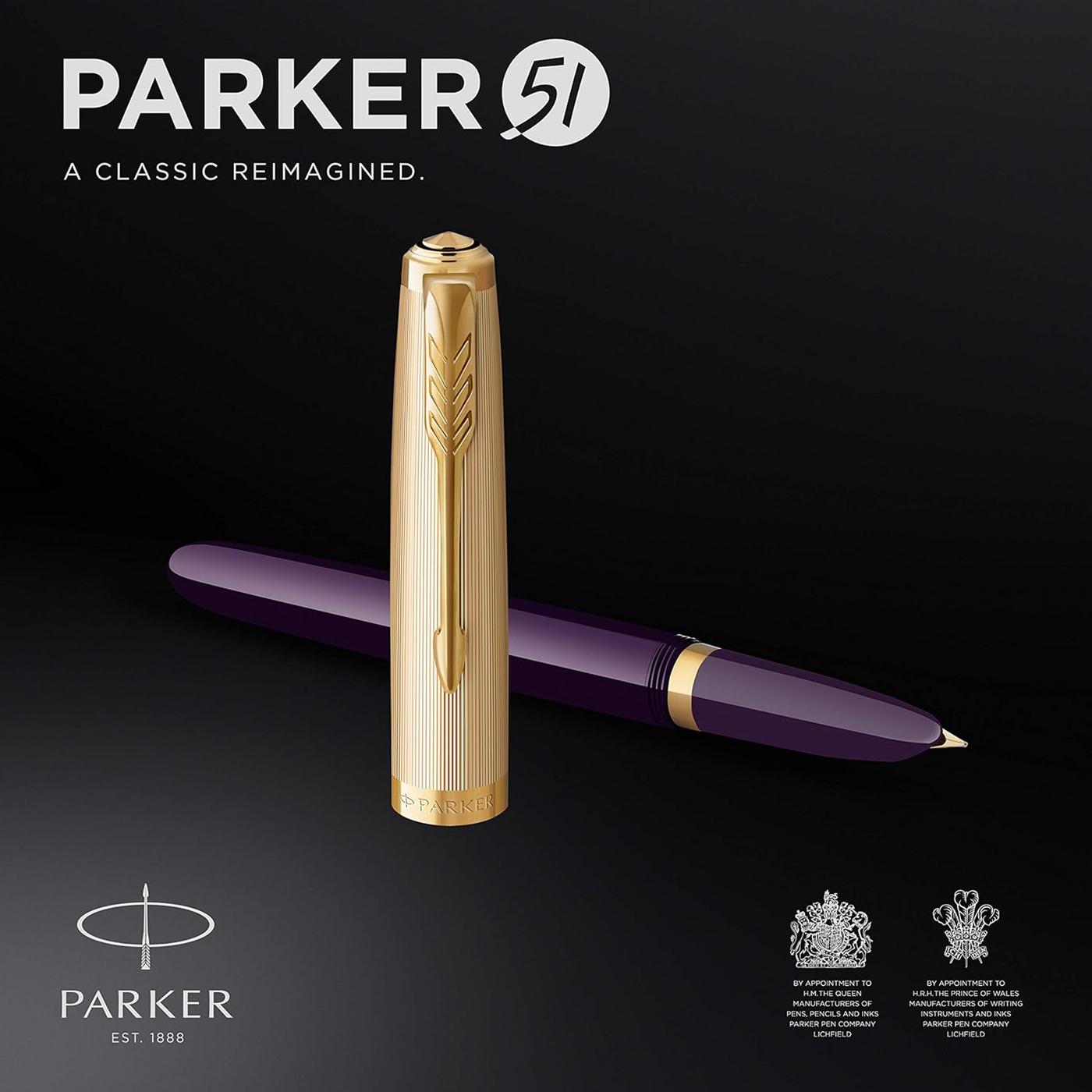 Parker 51 Deluxe Plum with Gold Trim - 18k Gold Nib Fountain Pen