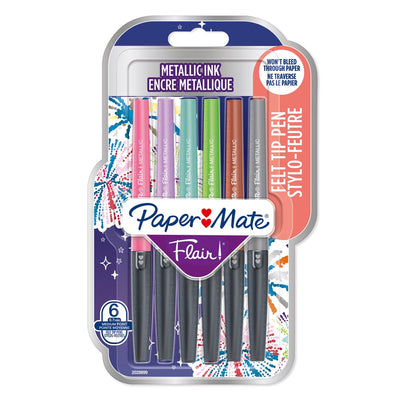 Paper Mate Flair Metallic Felt Tip Pens - Pack of 6