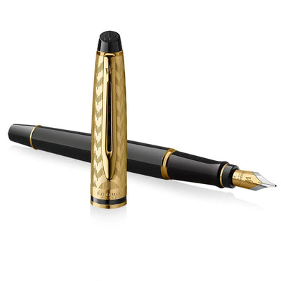 Waterman Expert Deluxe Opera Collection Black Gold Trim Fountain Pen - Medium