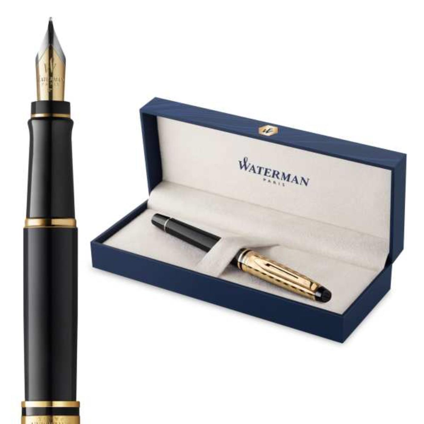 Waterman Expert Deluxe Opera Collection Black Gold Trim Fountain Pen - Medium