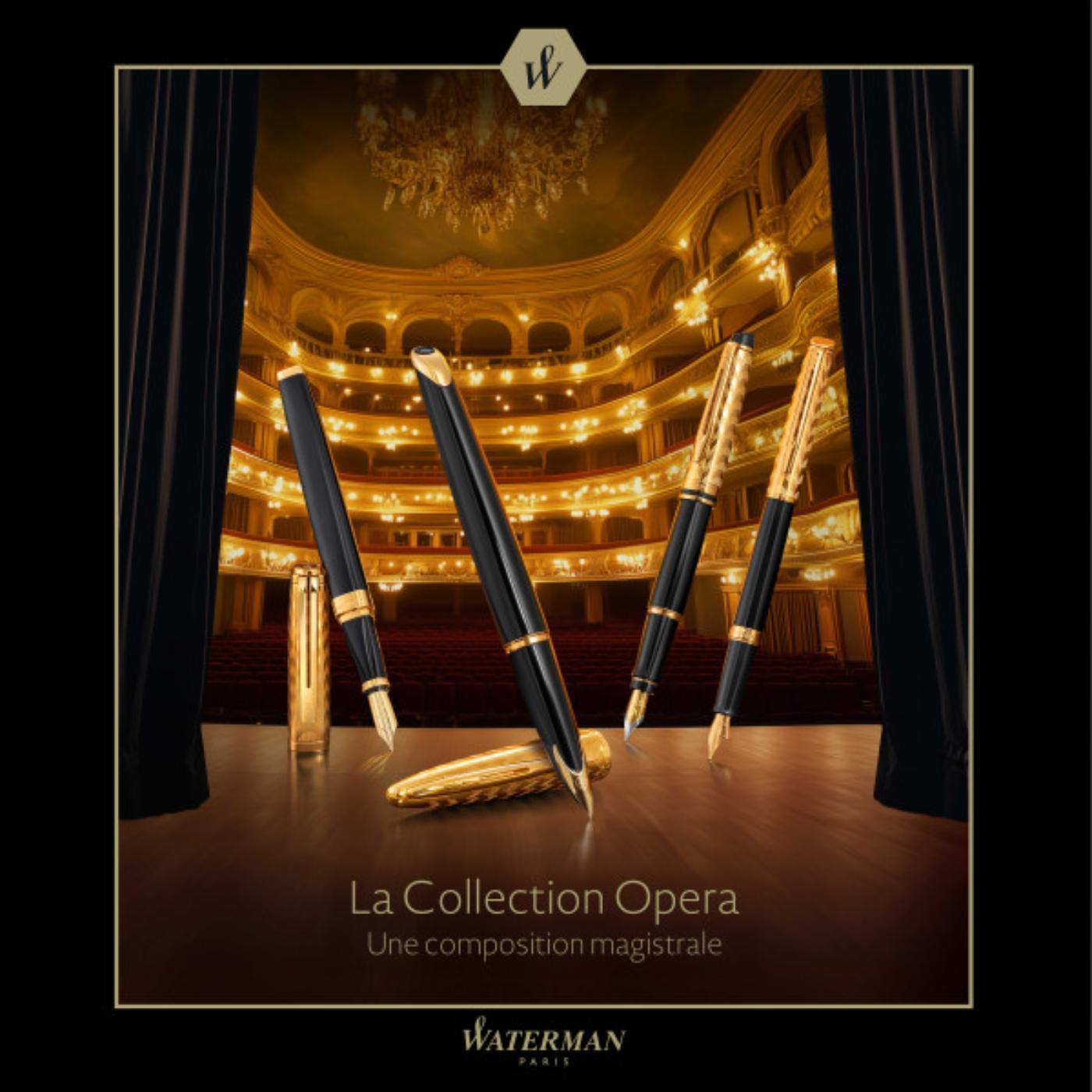 Waterman Expert Deluxe Opera Collection Black Gold Trim Rollerball Pen