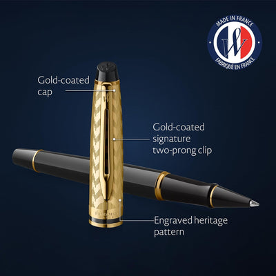Waterman Expert Deluxe Opera Collection Black Gold Trim Rollerball Pen