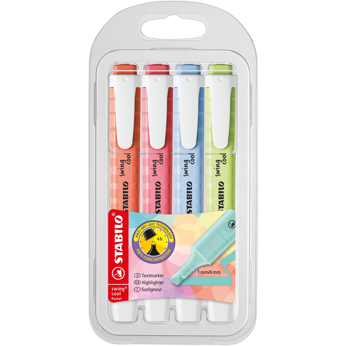 STABILO Swing Cool Bright Pastel Highlighters - Pack of 4