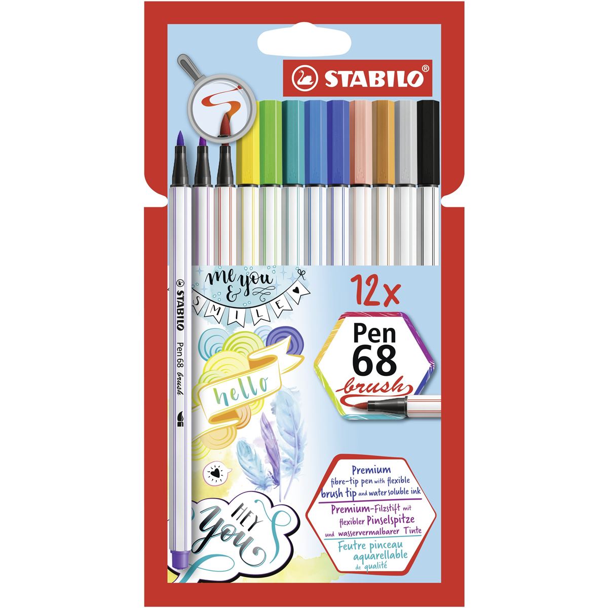 STABILO Pen 68 Brush Arty Fibre-tip Pens - Pack of 12