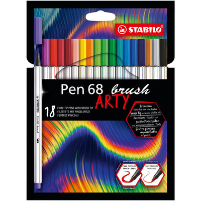 STABILO Pen 68 Brush Arty Fibre-tip Pens - Pack of 18