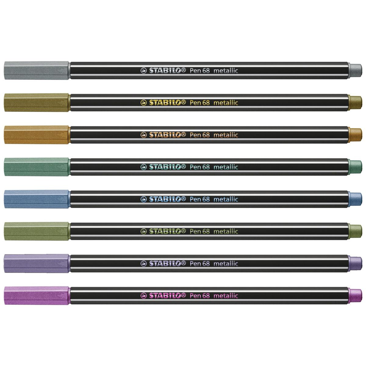 STABILO Pen 68 Premium Metallic Felt Tip Pens - Tin of 8