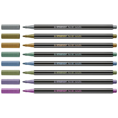 STABILO Pen 68 Premium Metallic Felt Tip Pens - Tin of 8
