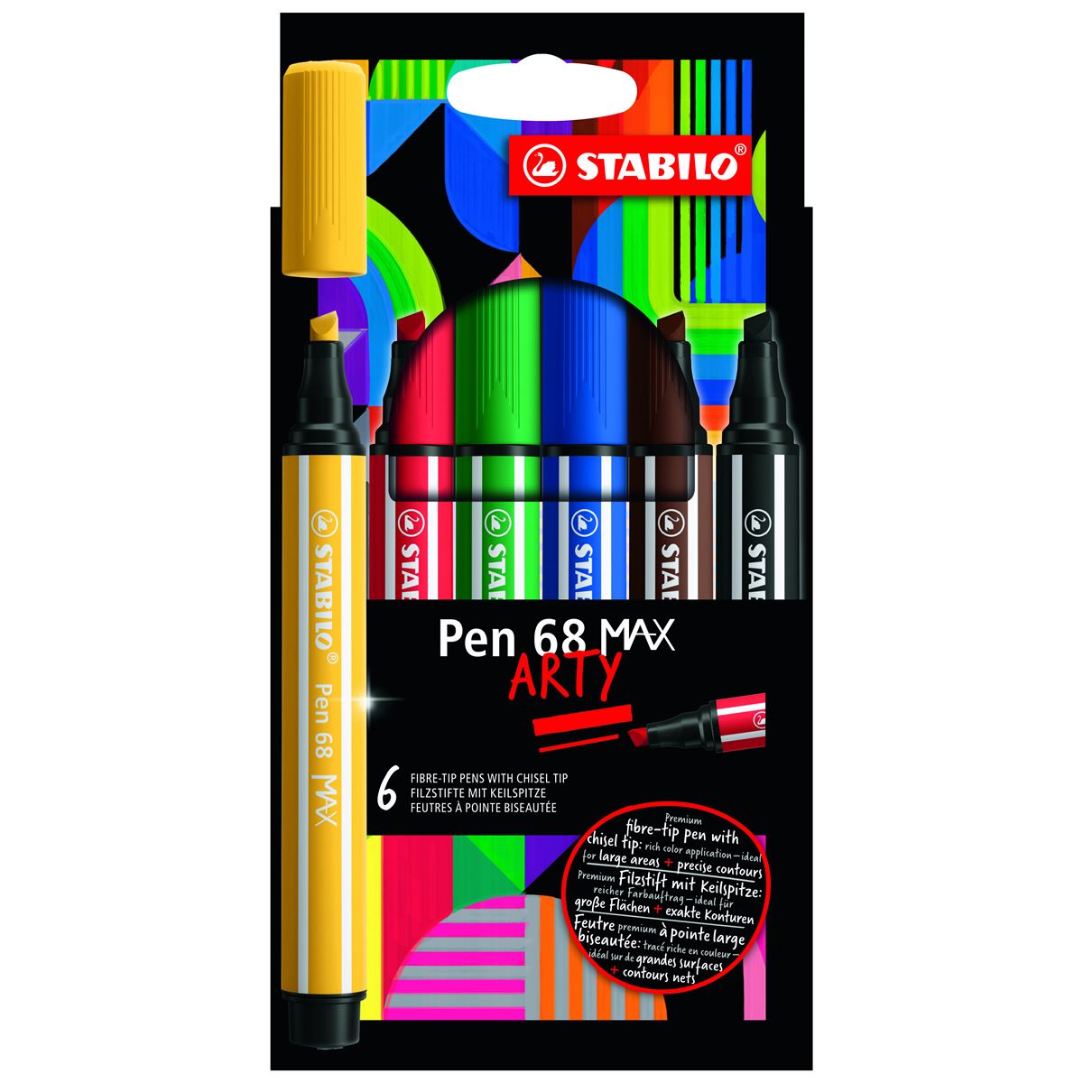 STABILO Pen 68 MAX Arty Fibre-tip Pens - Pack of 6