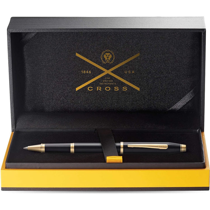 CROSS Century II Black Lacquer-23CT Gold - Ballpoint Pen Incl. Luxury Gift Box - Refillable Medium Ballpoint Pen