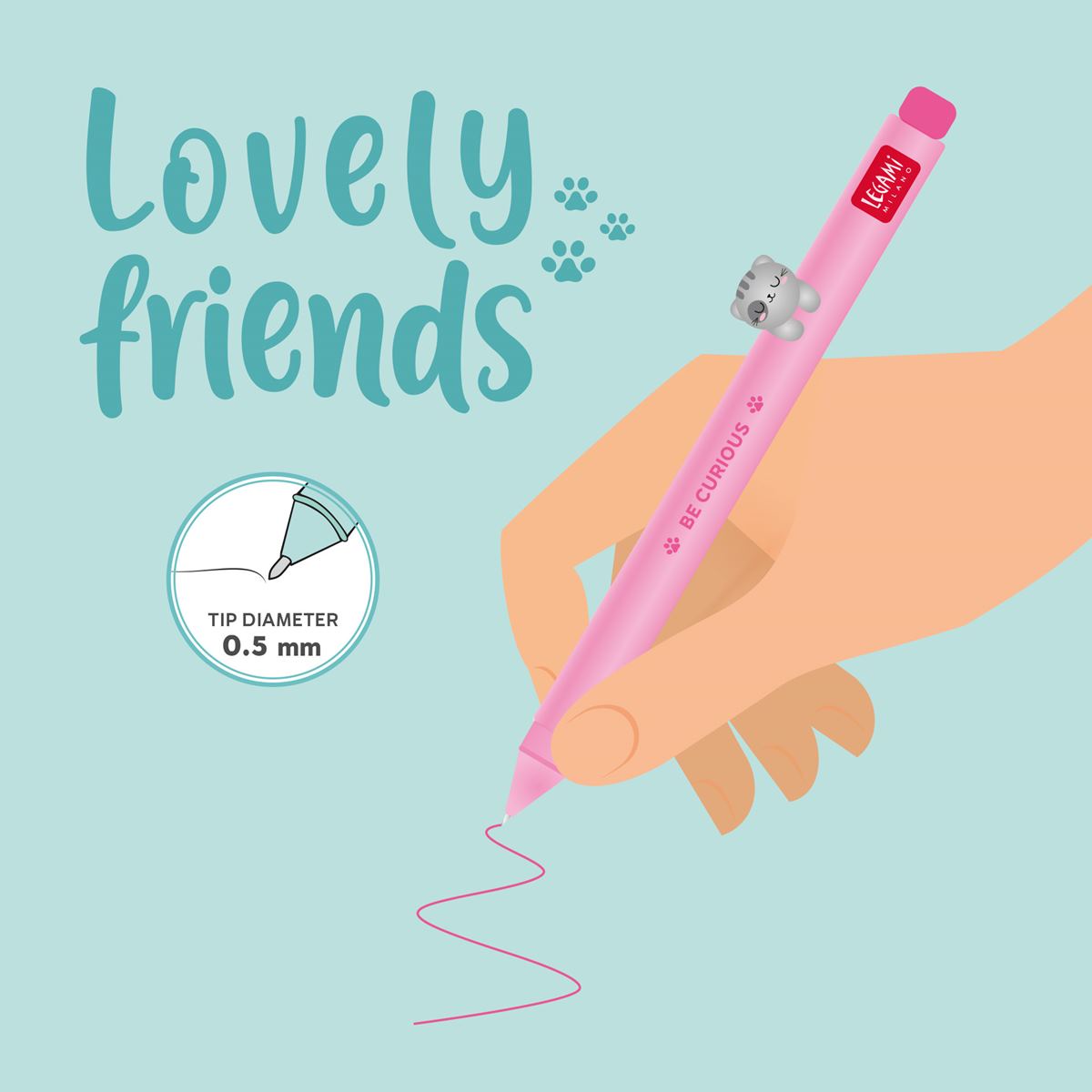 Legami Lovely Friends Pink Gel Pen - Kitty